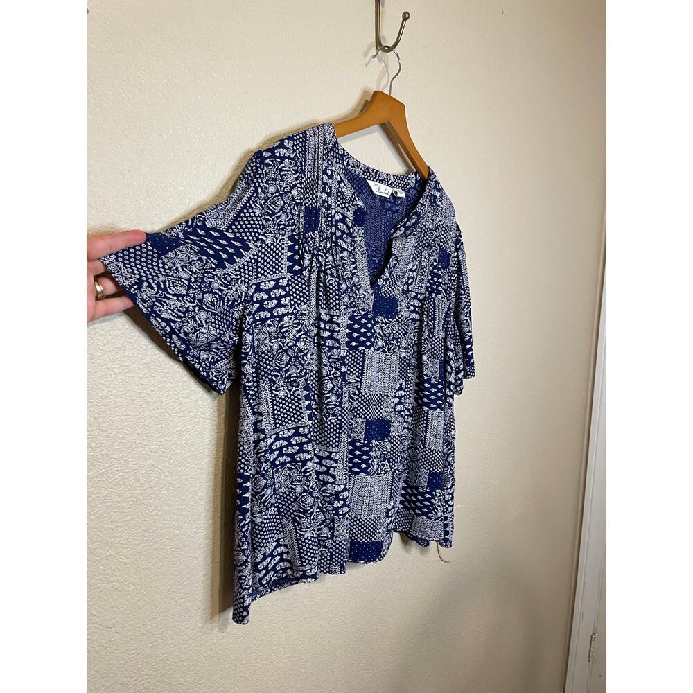 Cafe Marrakesh Blue Western Wear Bandana Print Flutter Sleeve Cottage Top XL - Picture 4 of 9